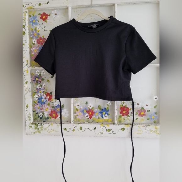 Primark Active Crop Top Black Size Medium Tie Back Cut Out - Picture 1 of 8